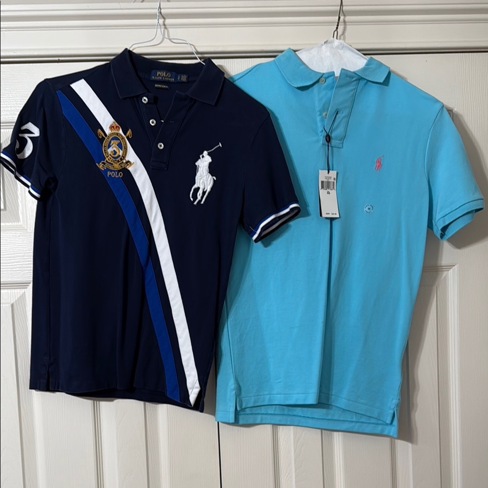 2-Ralph Lauren Polo Shirts - Navy and Aqua
